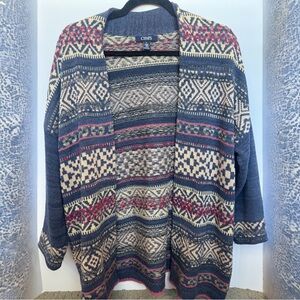 Chaps Women's Geometric Knit Cardigan - Navy, Beige, and Burgundy